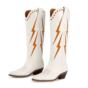 Stylish Sparkling White and Orange Women's Cowboy Boots